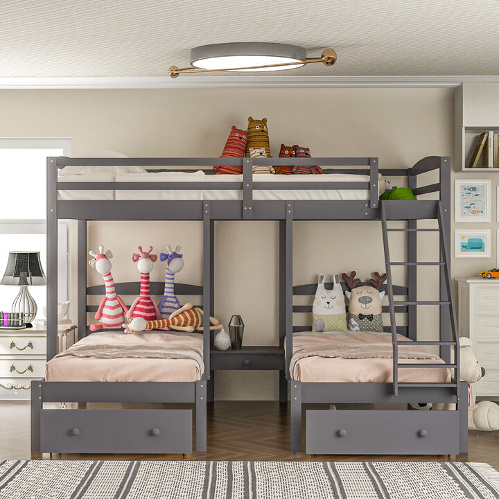 Whisen Full over Twin Twin Bunk Bed with Drawers, Pine, for Kids Teens Bedroom