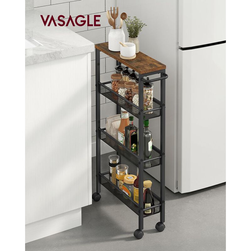 Rolling Utility Cart with Handle - Sturdy Metal Frame for Kitchen, Dining Room, and Home Office