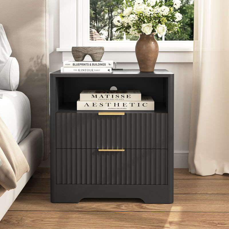 Smart Nightstand with Charging Station Voice Night Light Storage Cabinet image number 1