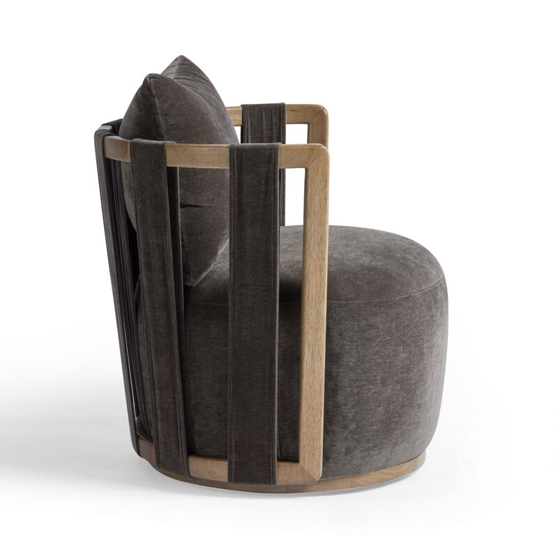 Tov Furniture Paolo Chocolate Brown Upcycled Fabric Swivel Chair image number 4