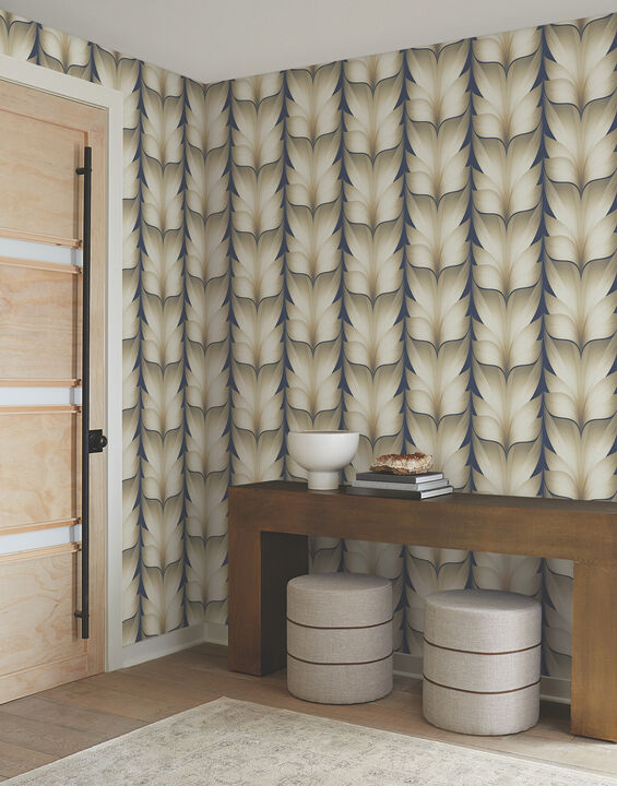 Lotus Light Stripe Navy Wallpaper