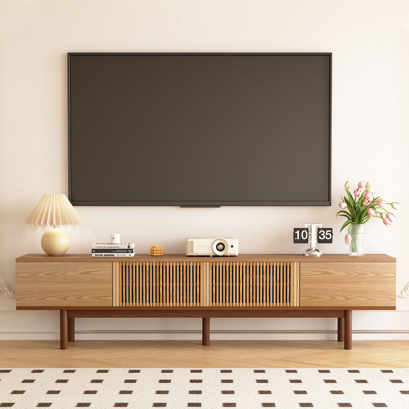 Solid Wood Complete TV Stand for Living Room 86.6" Brown