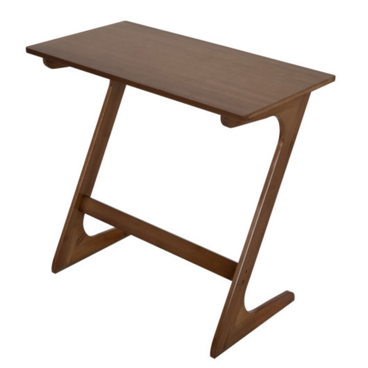 Wicker Z-Shaped Spacious Sofa Side Table with Space-Saving Tabletop