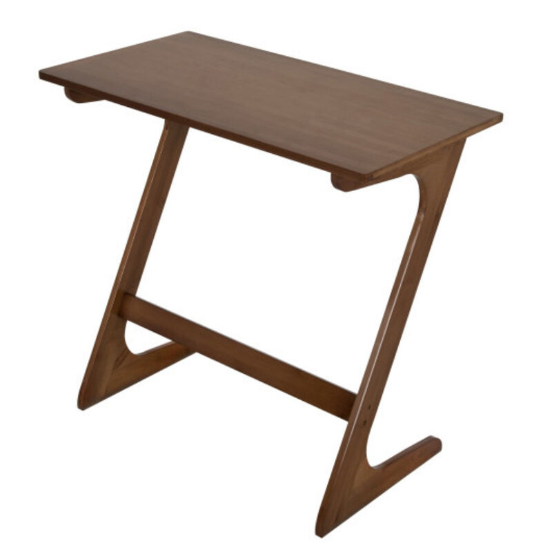 Wicker Z-Shaped Spacious Sofa Side Table with Space-Saving Tabletop