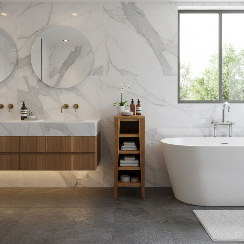 EcoDecors&reg; Signifiacado&reg; 12&rdquo;L Modular Compact Side Vanity with Shelves in EarthyTeak Finish image number 1