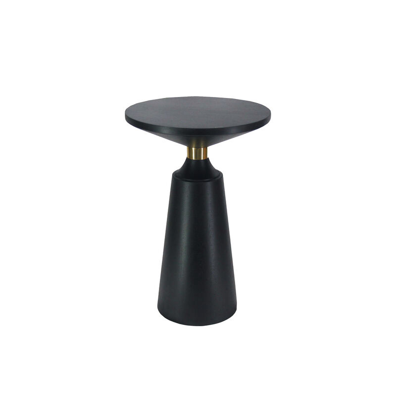 Fawn 20 Inch Side End Table, Black Mango Wood Round Top with Pedestal Base, Shiny Brass Support image number 0