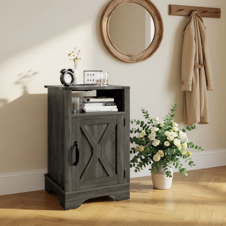 16" Assembled Farmhouse Nightstand with Charging Station USB