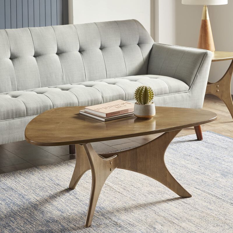 INK+IVY Blaze Triangle Wood Coffee Table Plywood with Wood Veneer Legs, Mid-Century Modern, Easy Assembly, Accent Furniture For