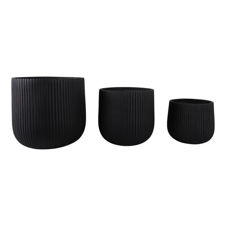 S/3 11/14/18" Ribbed Resin Planters, Black