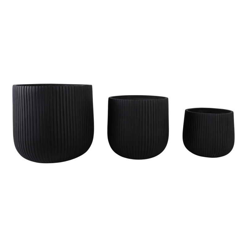 S/3 11/14/18" Ribbed Resin Planters, Black image number 1