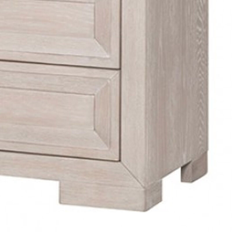 Kizie Nightstand, USB, 3 Drawers, Bronze, Beige Solid Wood, 28 Inch image number 3