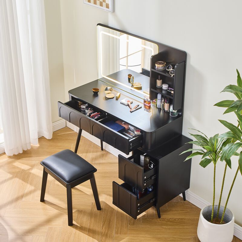 Merax Modern Makeup Vanity Desk with LED Lights and 1 Stool