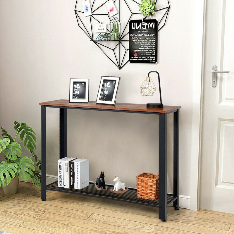 Metal Frame Wood  Console Sofa Table with Storage Shelf