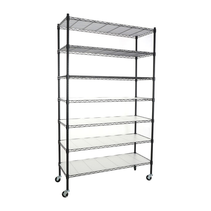 7 Tier Wire Shelving Unit, 2450 LBS NSF Height Adjustable Metal Garage Storage Shelves with Wheels, Heavy Duty Storage Wire Rack Metal Shelves - Black