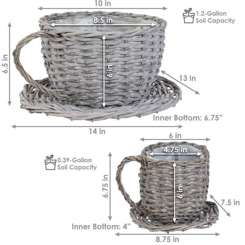 Sunnydaze Unique Rattan Wicker Coffee Cup/Teacup Shape Planters - Set of 2