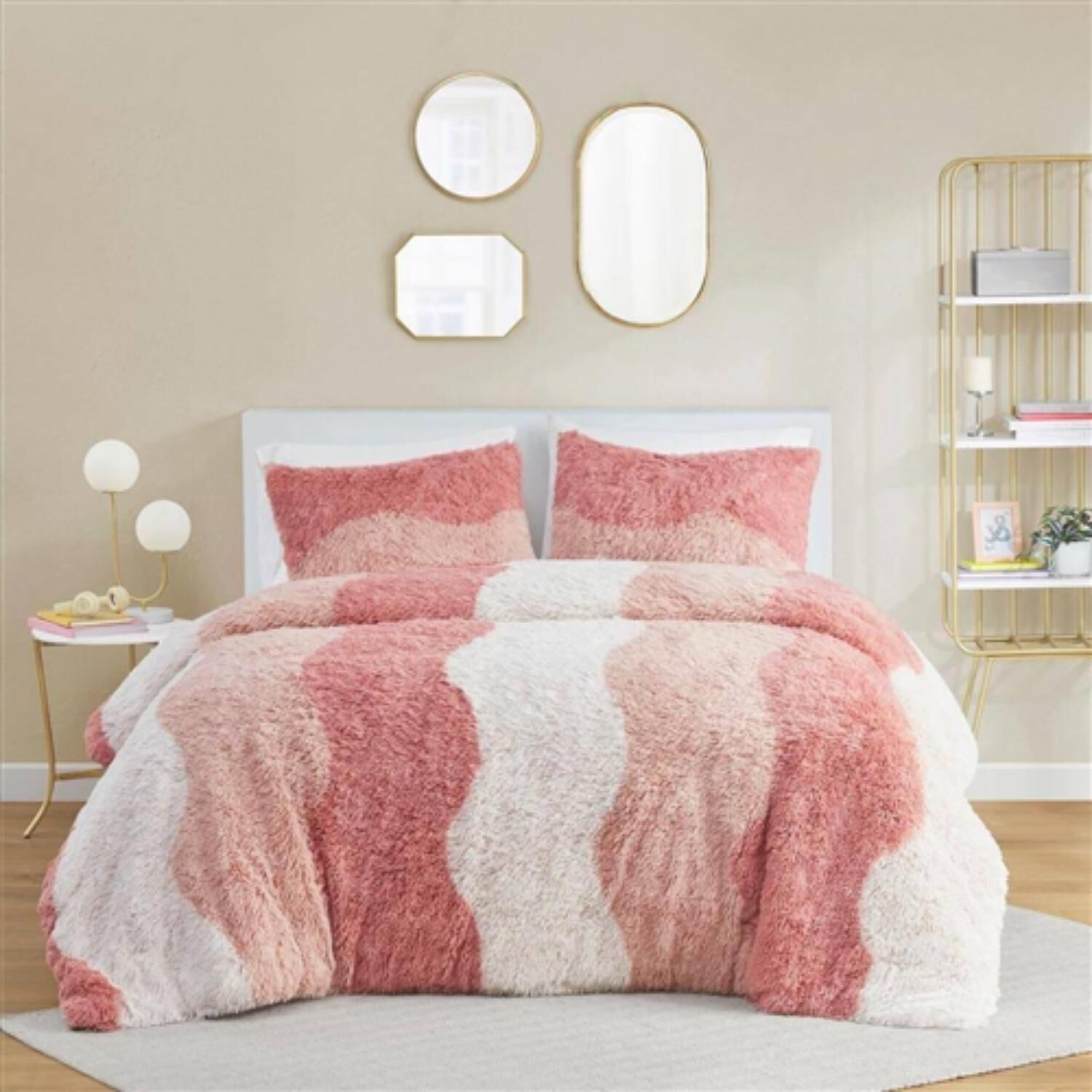 Hivvago Twin/Twin XL Pink Blush White Reversible Soft Sherpa Faux