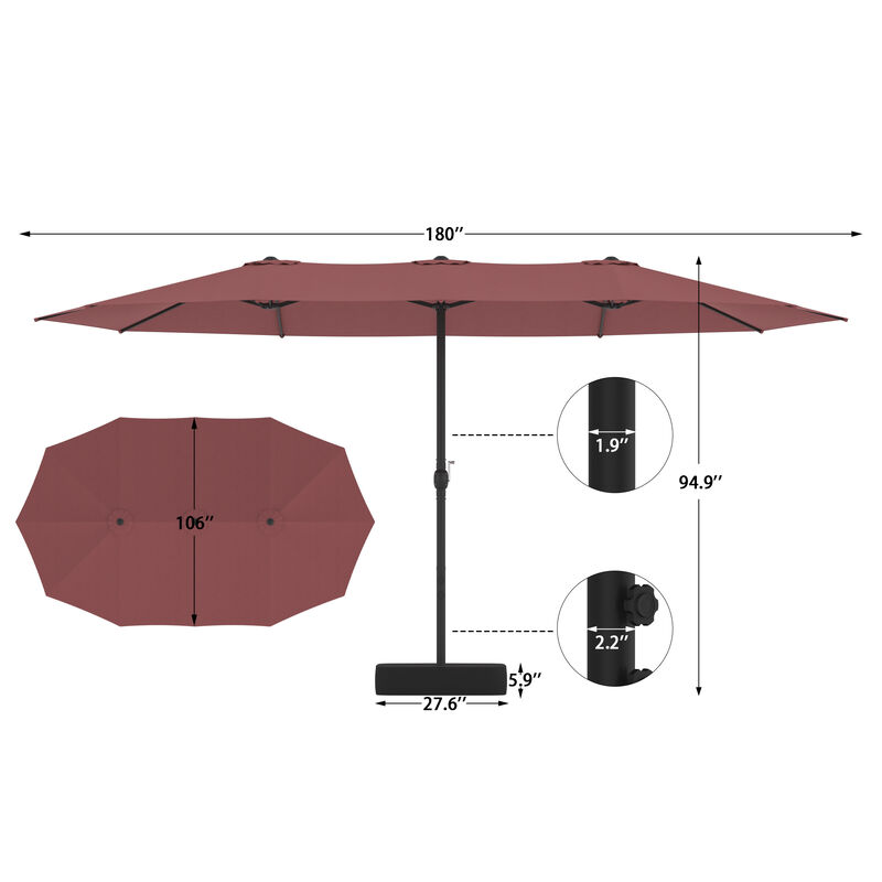 FUFU&GAGA Double-Head Patio Umbrella with Sandbag Base Crank Lift and Polyester Canopy 15ft x 9ft x 8ft Wine Red image number 9