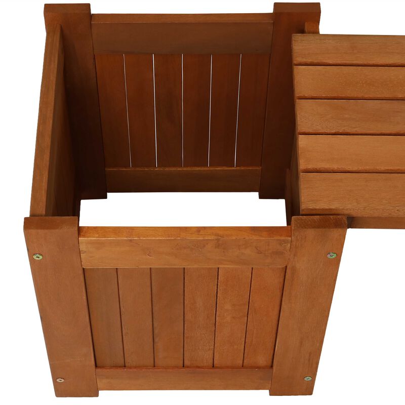 Sunnydaze Meranti Wood Outdoor Bench with Planter Boxes