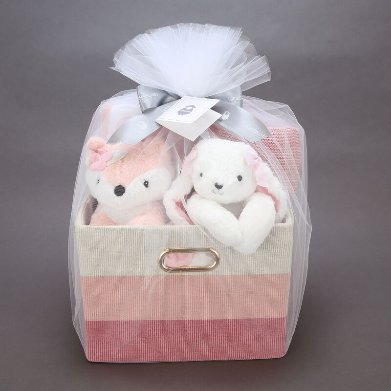 Lambs & Ivy Pink/White 5-Piece Luxury Infant / Newborn / Baby Gift Basket