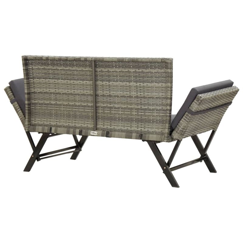 vidaXL Garden Bench with Cushions 69.3" Gray Poly Rattan