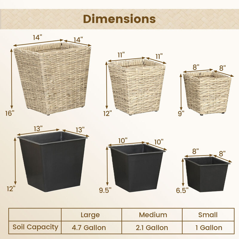 3 Pack Rattan Planters with Plastic Liners for Indoor Outdoor image number 2