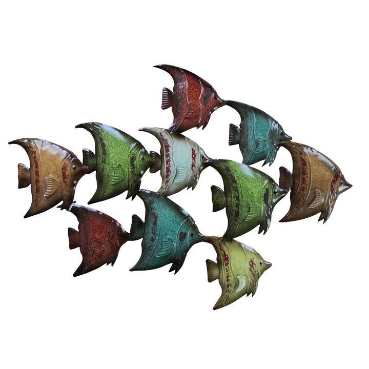 Three Dimensional Hanging Metal Fish Wall Art Decor, Multicolor-Benzara