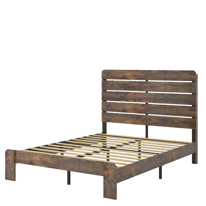MONDAWE Bed Frame King Size Wood Platform Bed Frame with Large Under Bed Storage,Dark Brown