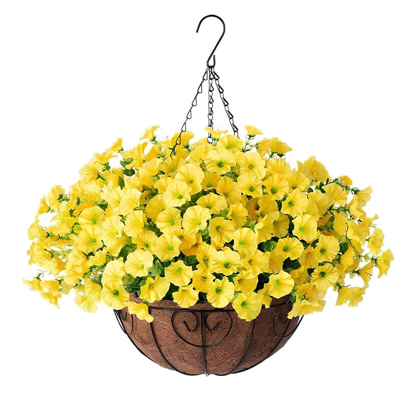 Yellow Artificial Hanging Morning Glory Flowers UV Resistant Outdoor Garden image number 0