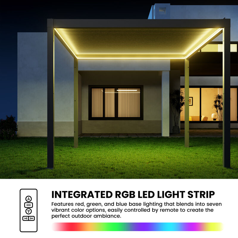 Mondawe 10 ft. x 13 ft. Gray Aluminum Louvered Pergola with Motorized Roof and Integrated LED Lights image number 4