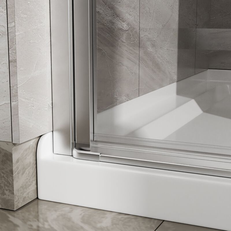 Silver & White Bathroom Shower Combo, 90&deg; Pivot Door and Non-Slip Base with PVC Support