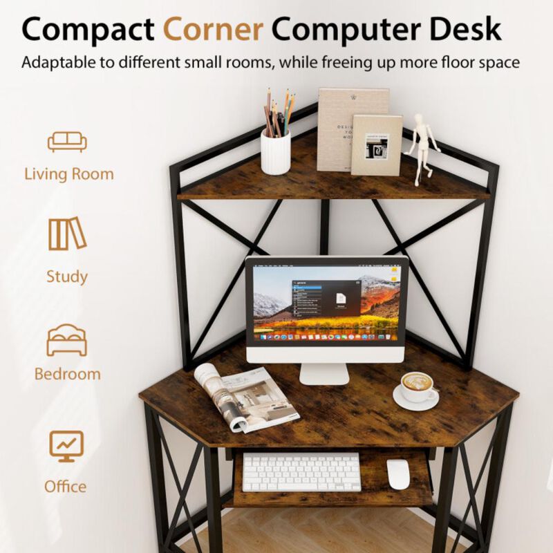 Hivvago Space-Saving Corner Computer Desk with with Hutch and Keyboard Tray