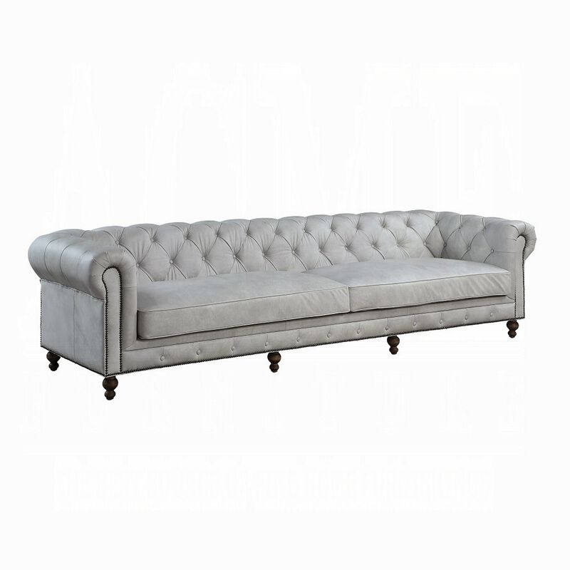 Ferry 122 Inch Chesterfield Sofa, Off White Tufted Top Grain Leather image number 0