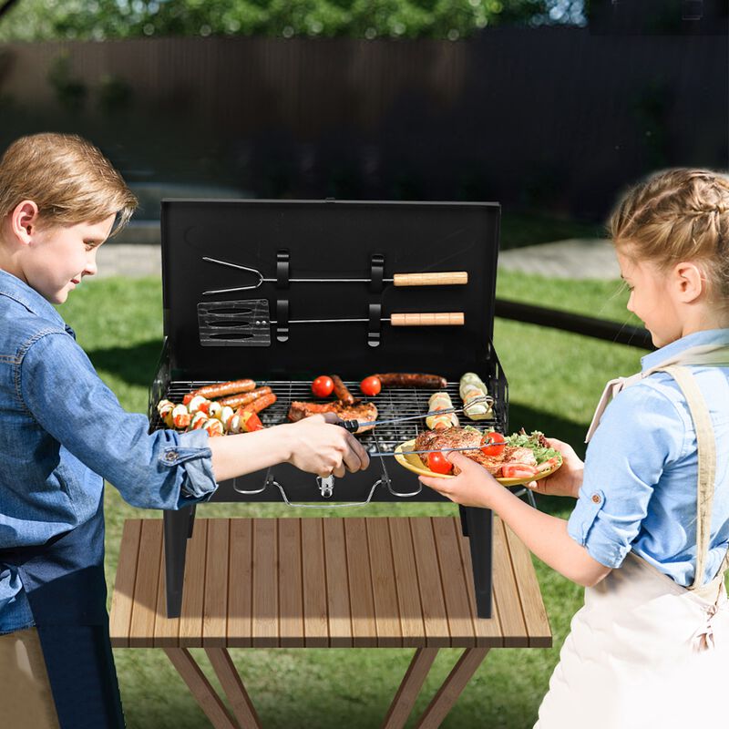 Black BBQ Grill Instant Foldable & Easy Portability For Outdoor Barbecues Camping Traveling Picnics Garden Beach Party