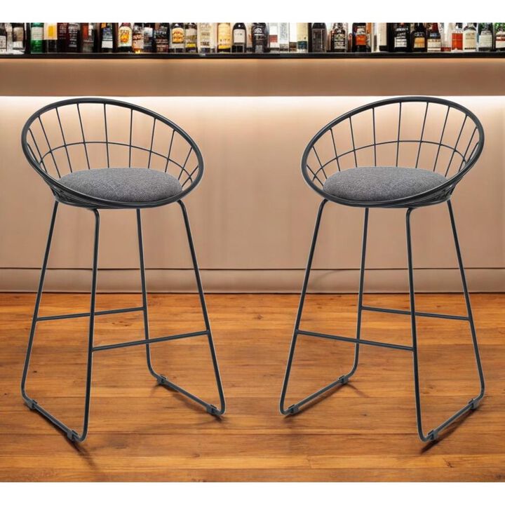 Hivvago Set of Two 26 Inch Gray and Black Fabric and Metal Low Back Counter Height Bar Chairs