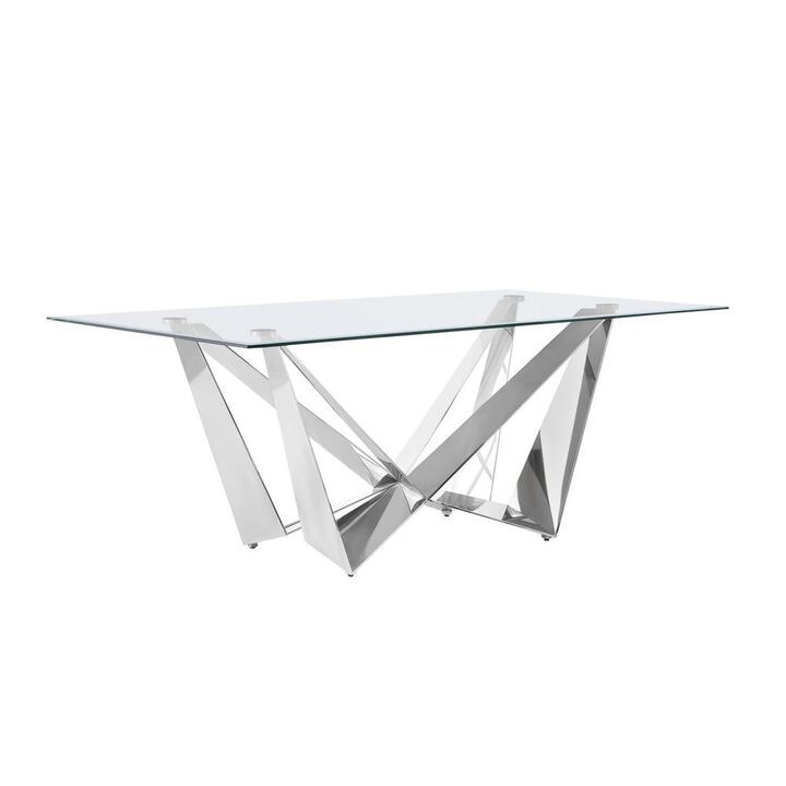Best Quality Furniture Small 78 Rectangular glass dining table with a silver stainless steel base