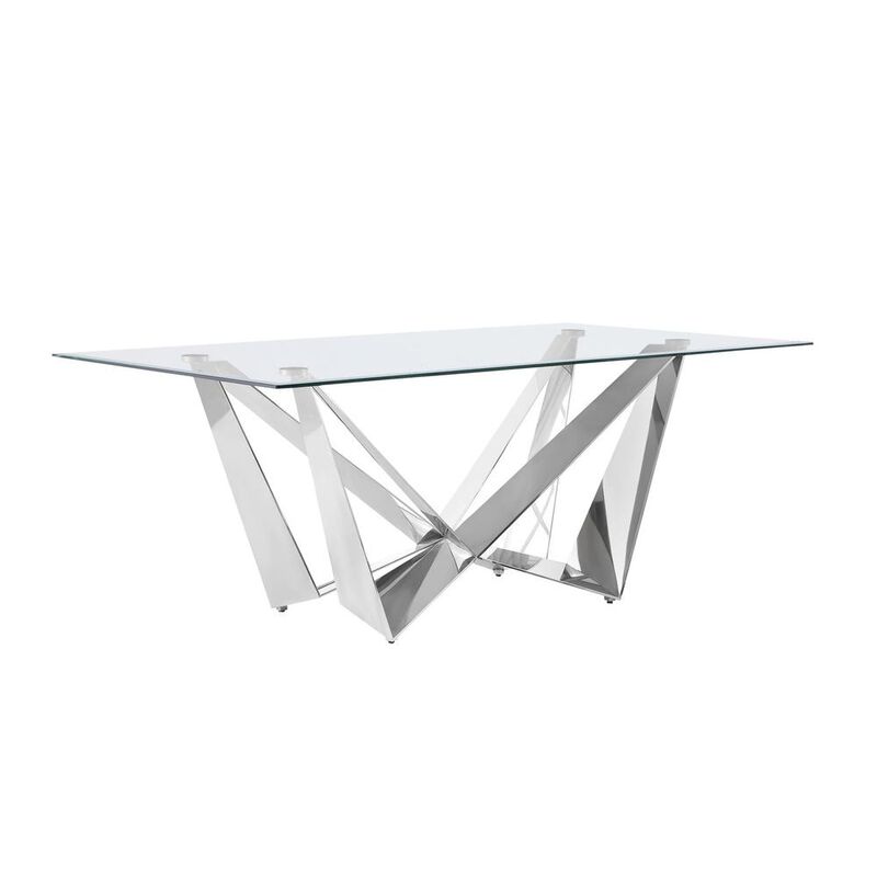 Best Quality Furniture Small 78 Rectangular glass dining table with a silver stainless steel base