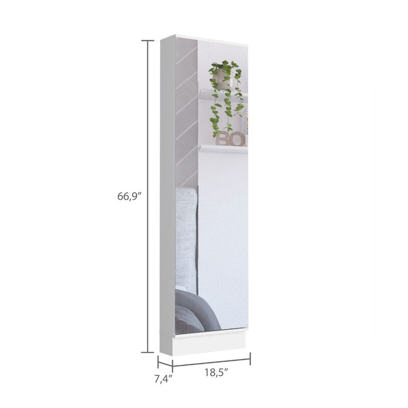 Cassidy Rectangle Tall Shoe Cabinet with Mirror White