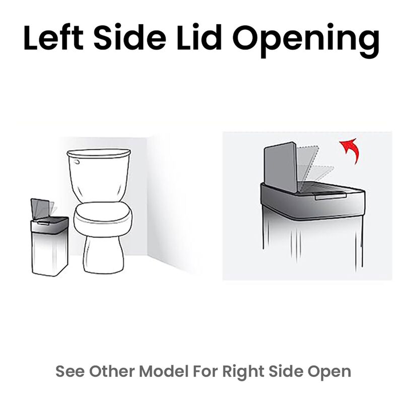 iTouchless 4 Gallon Stainless Steel Slim Sensor Trash Can (Left Side Lid Open)