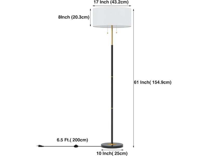 Mid Century Two Light Floor Lamp with Fabric Shade for Living Room Bedroom image number 2