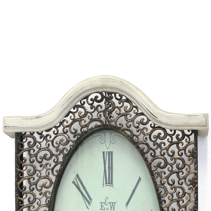 Wall Clock Set of 2 with Scalloped Wooden Top and Bottom, White