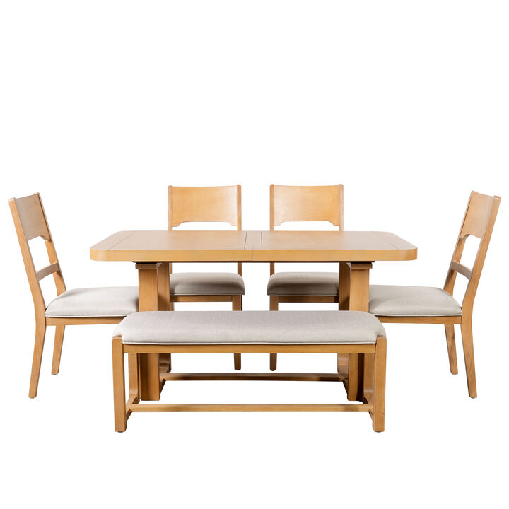Merax Extendable Dining Table Set with 6 Seats, Solid Wood Construction, Padded Seating