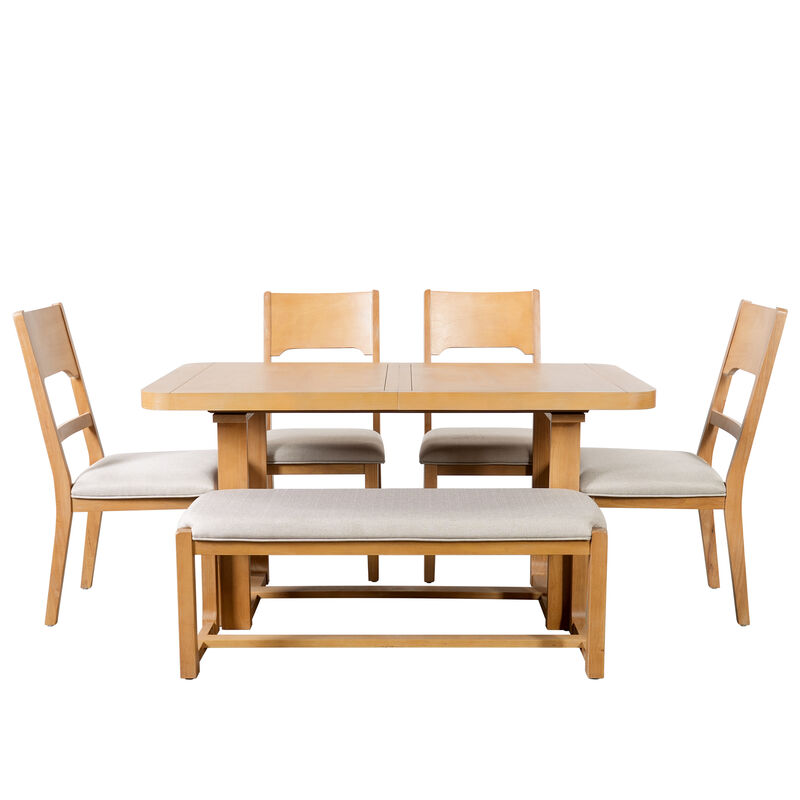 Merax Extendable Dining Table Set with 6 Seats, Solid Wood Construction, Padded Seating image number 0