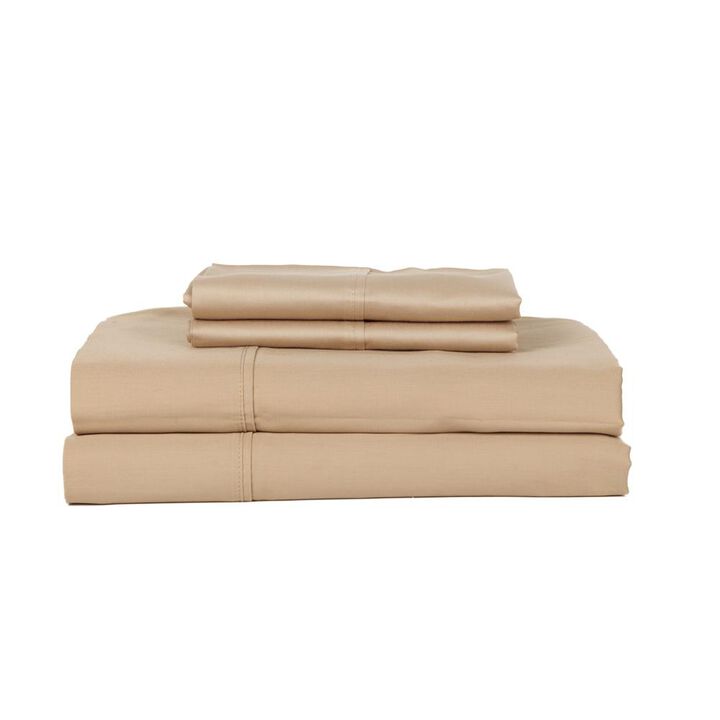 Castle Hill London 410 Thread Count Cotton Sateen Sheet Set Deep Pocket - Queen, Taupe