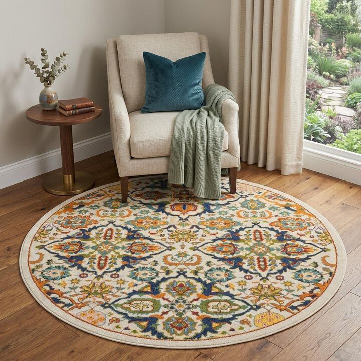 HomeRoots Floral Round Rug