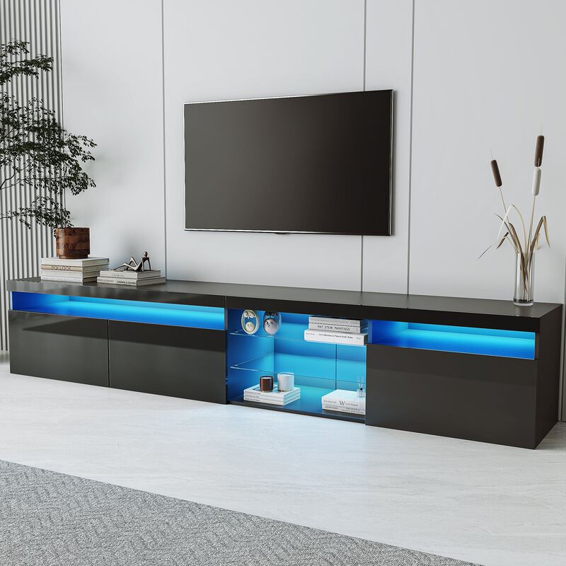 Clihome LED Lights TV Stand with 2 Glass Shelves for Living Room image number 1
