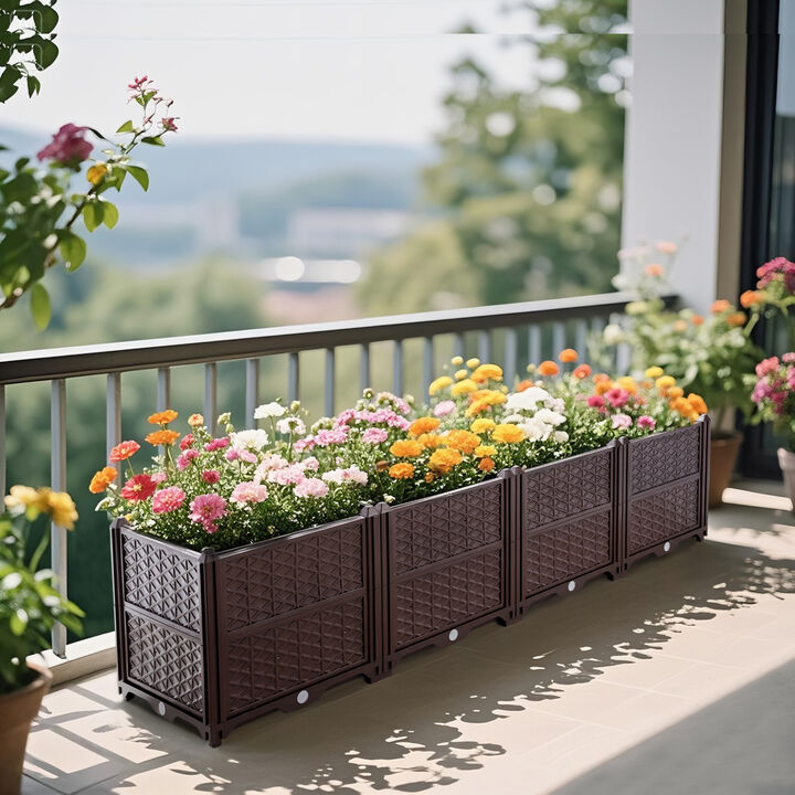 WOW PIONEER Indoor Outdoor Rectangular Planter Box for Growing Vegetables Herbs Flowers Succulents for Garden Balcony Terrace Backyard Porch Home Display