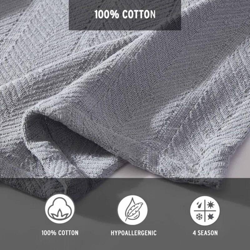 Hivvago Full/Queen Cozy Lightweight Grey 100-Percent Cotton Blanket - Machine Washable
