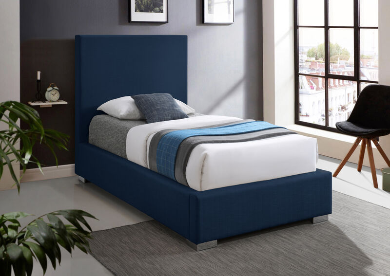 Meridian Furniture Crosby Navy Linen Textured Fabric Twin Bed