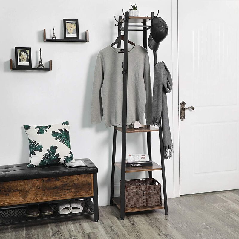 Industrial Coat Rack, Coat Stand with 3 Shelves, Hall Trees For Living Room