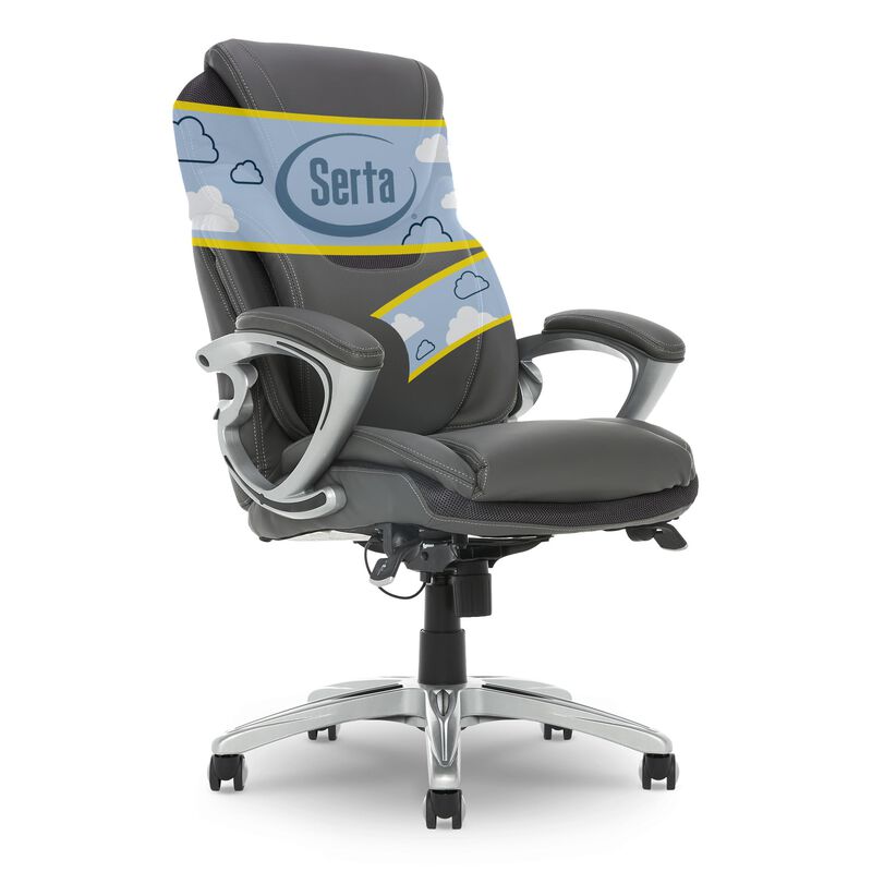 Serta AIR Health and Wellness Executive Office Chair High Back Ergonomic for Lumbar Support Task Swivel, Bonded Leather, Light G